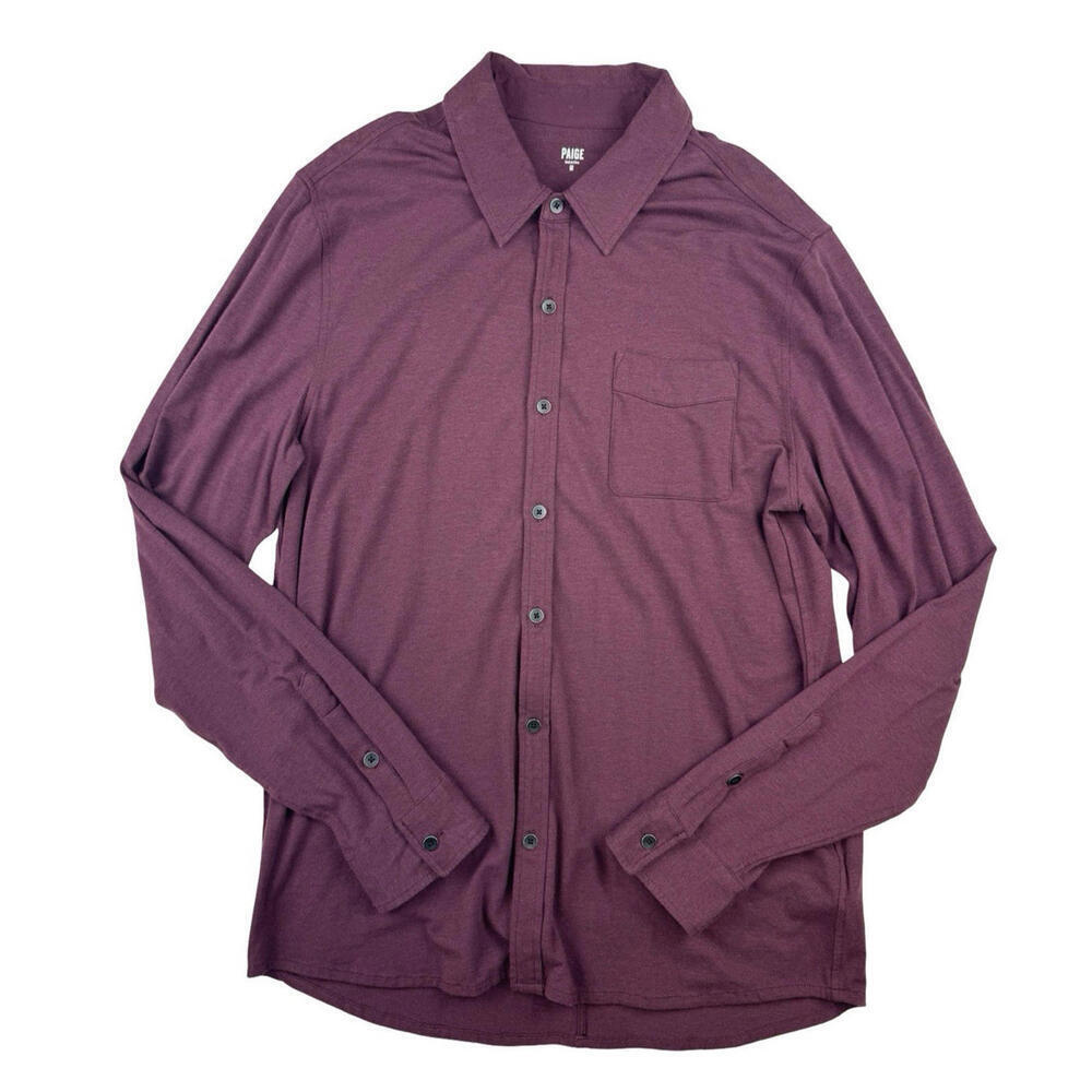 Paige Stockton Button-Up Stretch Jersey Shirt Burgundy Size M
